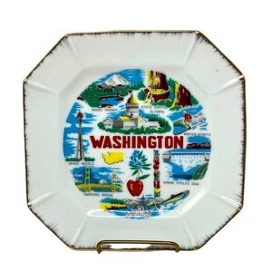 Beautiful Washington State Square Vintage Souvenir Plate, 8”